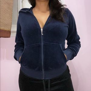 Navy Velour Zip up Hoodie JUICY COUTURE